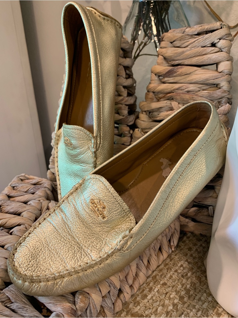 Coach Metallic Gold Leather Driving Loafers